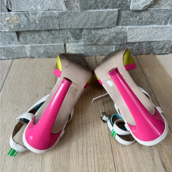 Steve Madden Aford Pointed Toe Heel Sandle In Yellow Pink Blue 8 - Picture 8 of 10